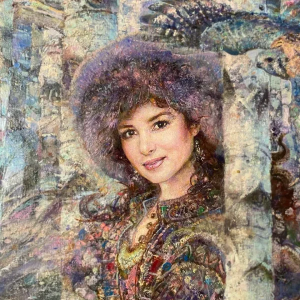 Portrait Olga in the forest with horse