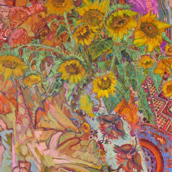 Sunflowers Against a Sari Background